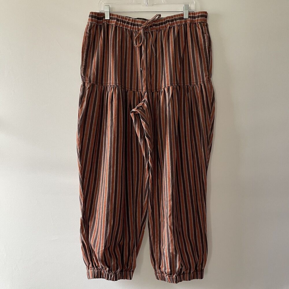 Free People Brown Striped Western Boho Ellie Pull On Barrel Pants - Size L - Picture 2 of 13